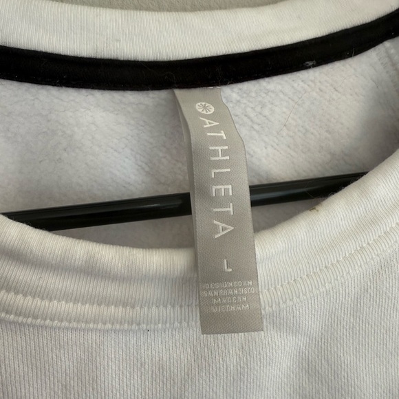 Athleta White Pullover Sweatshirt Women’s Size Large, Black Stripe Casual Lounge - Picture 6 of 8